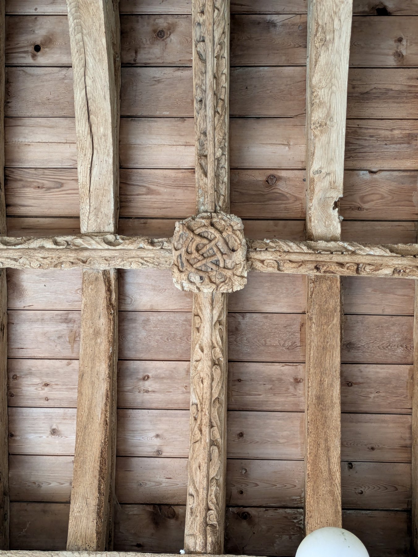 The timber roof, an important feature of the church interior.