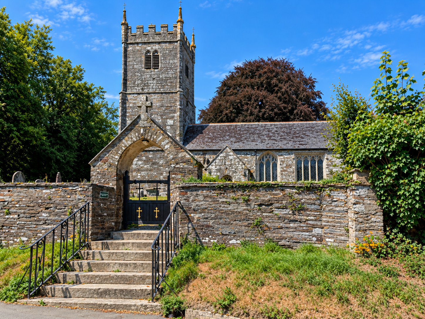 St Mary the Blessed Virgin, Marystowe — exterior and churchyard.