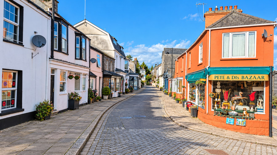 Gunnislake commercial street and Pete and Di's Bazaar