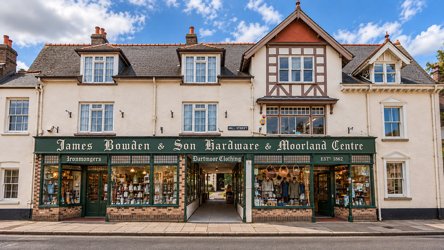 James Bowden and Son hardware and moorland centre shopfront in Chagford
