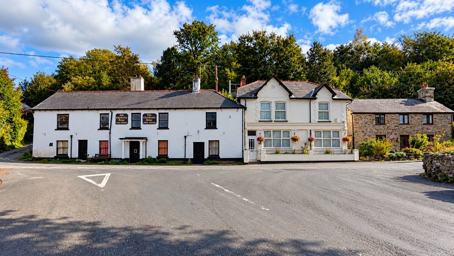 The Chichester Arms and village junction at Chillaton