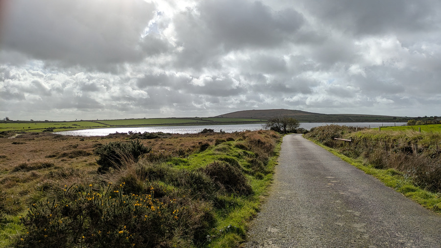 Dozmary Pool and the distant ground towards Brown Gelly.