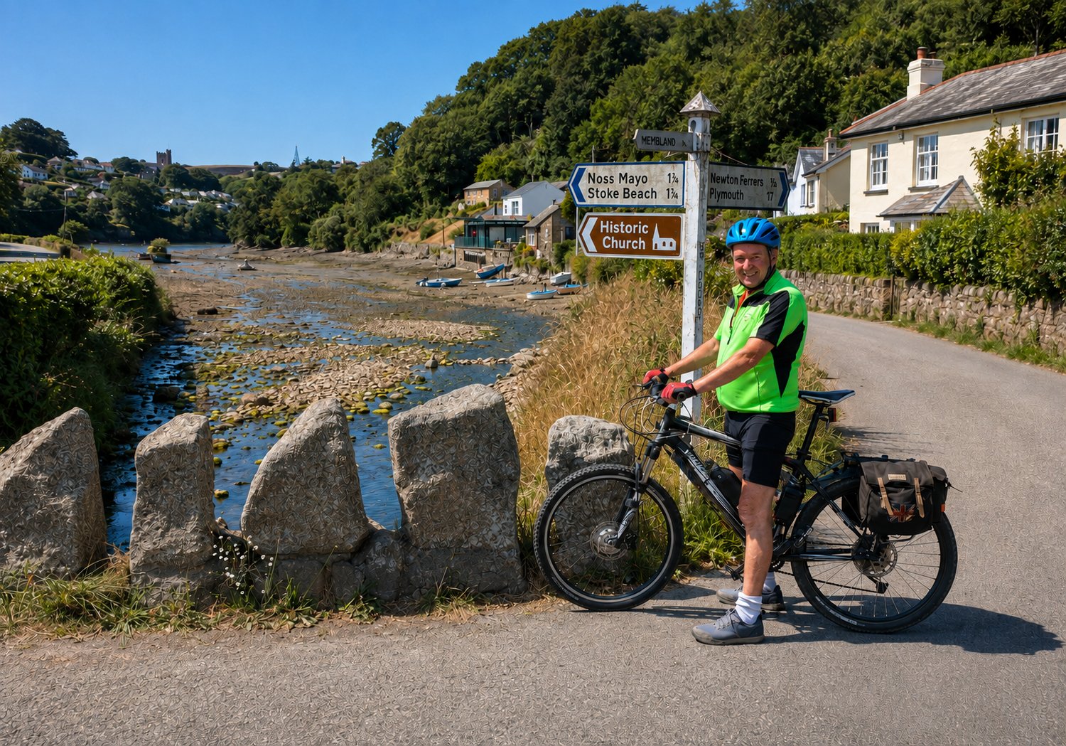 A cyclist at the Yealm estuary, near Noss Mayo.