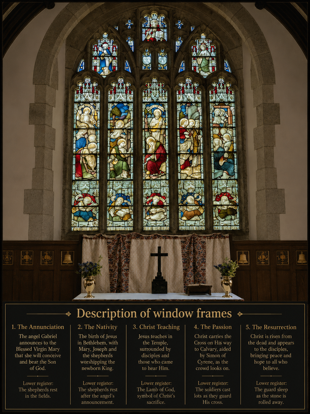 The east window and altar in the chancel.